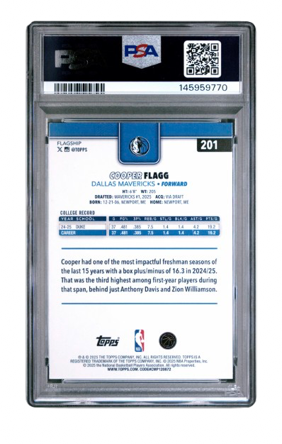 Cooper Flagg RC 201 PSA 8